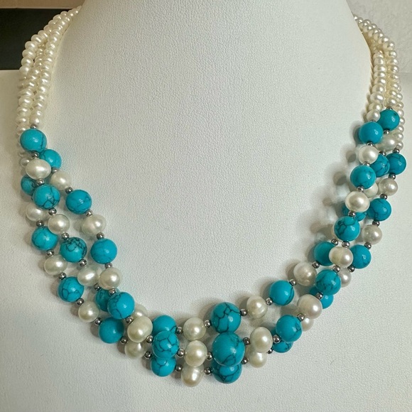 Danbury Mint Jewelry - Danbury Mint Freshwater Pearl & Turquoise  3-Strand Necklace